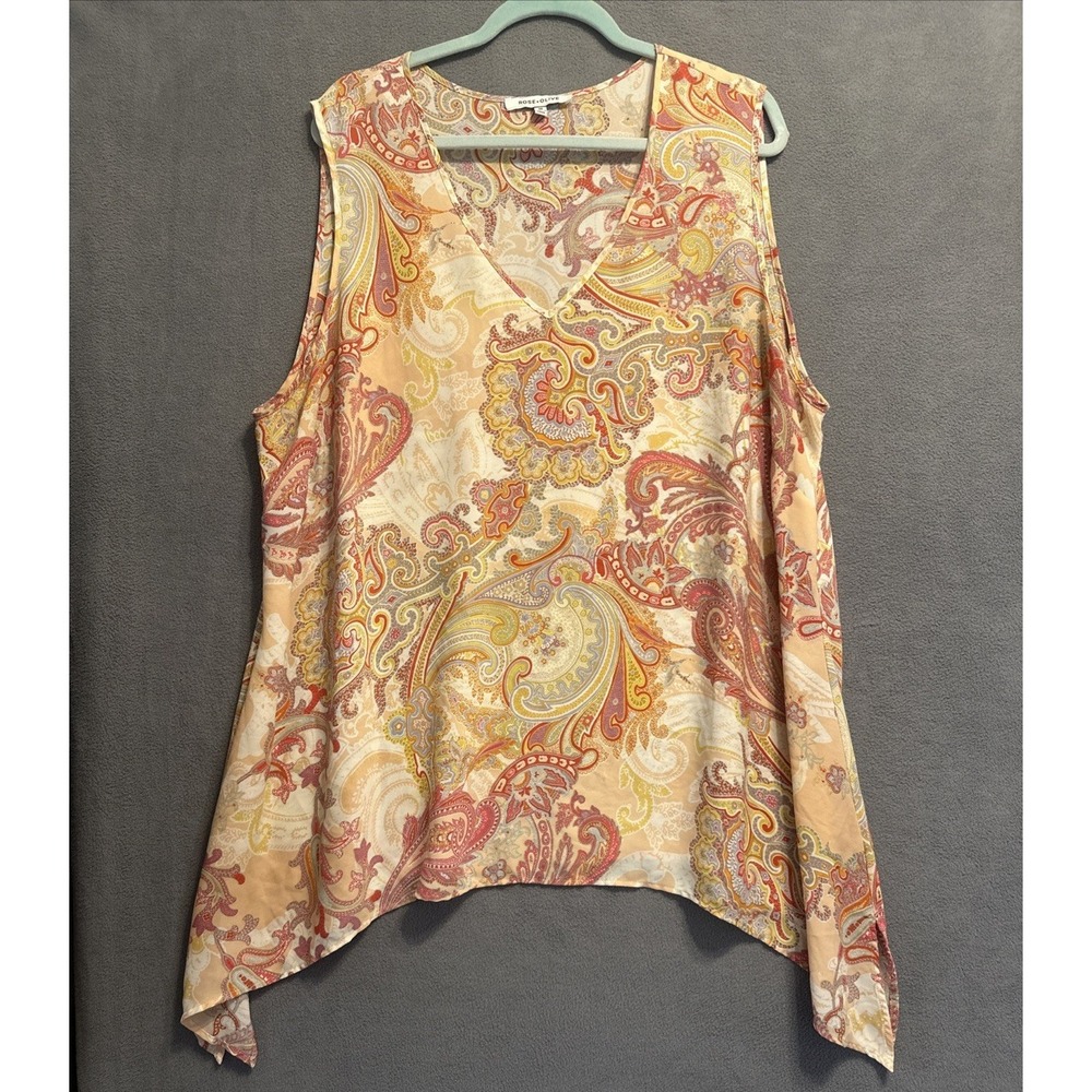 Rose + Olive Sleeveless Blouse Plus Size 3X Peach Paisley Print Office Career‎